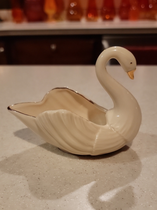Other - Cream Ceramic Swan Decorative Bowl with Gold Accent